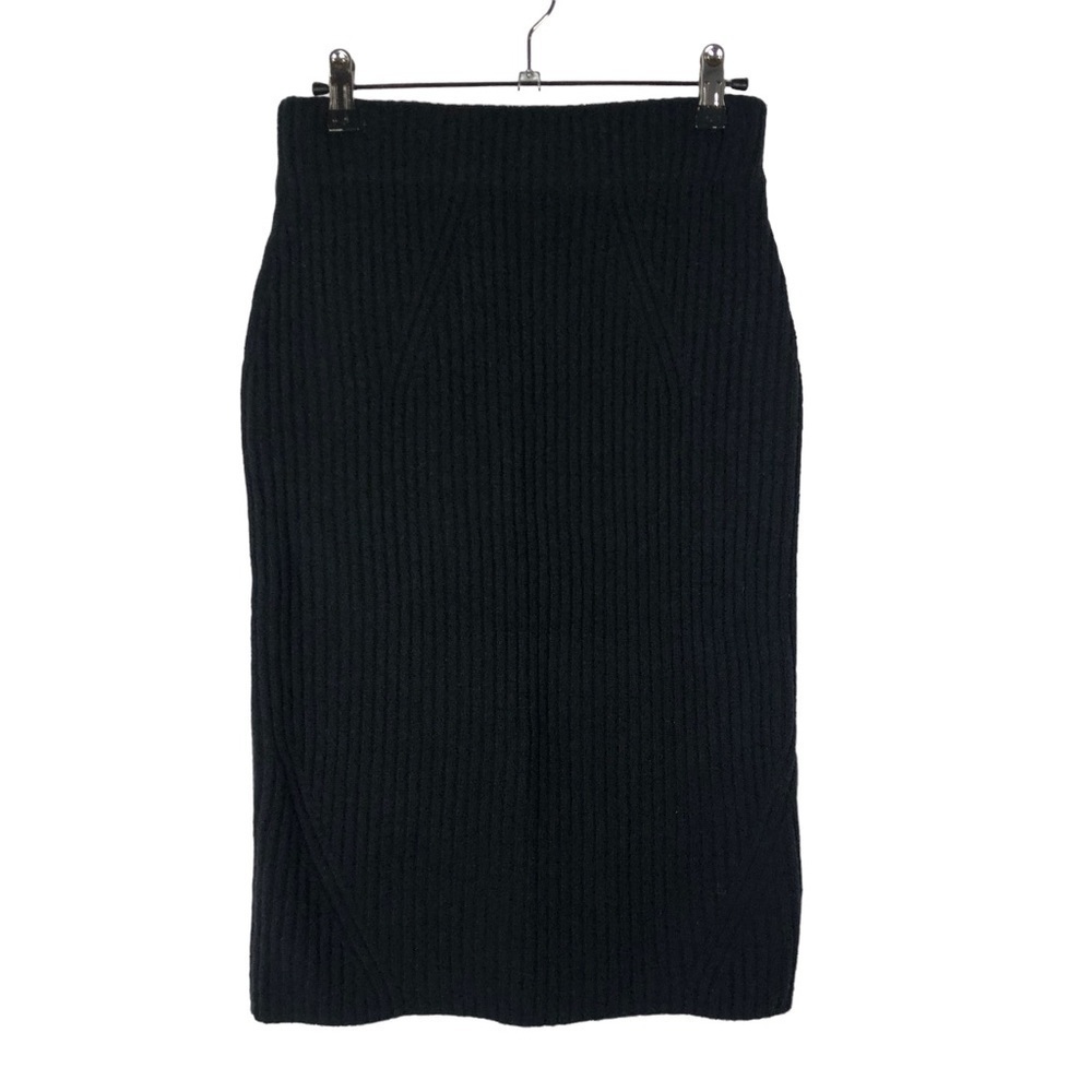 Daily Ritual Black Ribbed Knit Fitted‎ Midi Pencil Skirt S